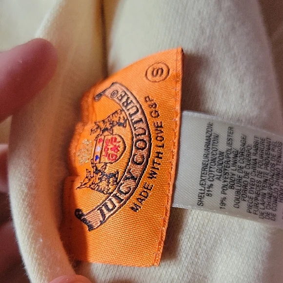 Juicy Couture Cream Zip-Up Hoodie with Real Rabbit Fur Lining - Picture 2 of 8